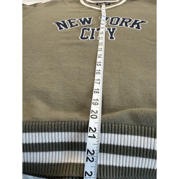 VTG Y2K 90s Charlotte Russe NYC Olive Varsity Stripe Vneck Sweater Preppy OVSZLg - Picture 3 of 4